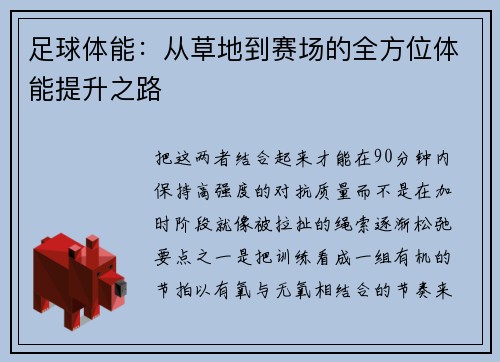 足球体能：从草地到赛场的全方位体能提升之路