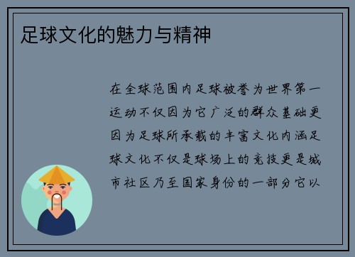 足球文化的魅力与精神